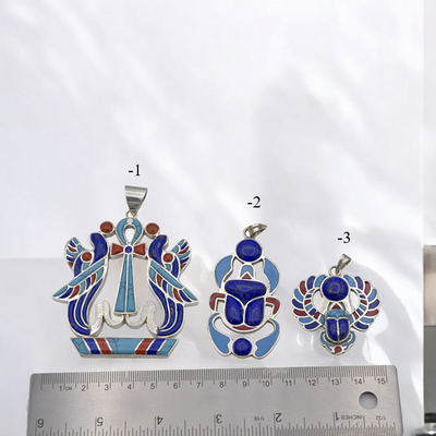 Sterling Silver Egyptian Pendants - Ankh, Isis Wings & Scarab Design