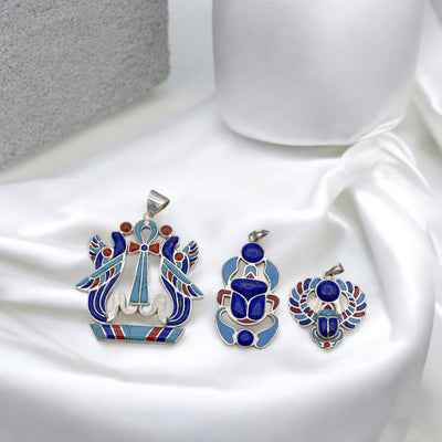 Sterling Silver Egyptian Pendants - Ankh, Isis Wings & Scarab Design