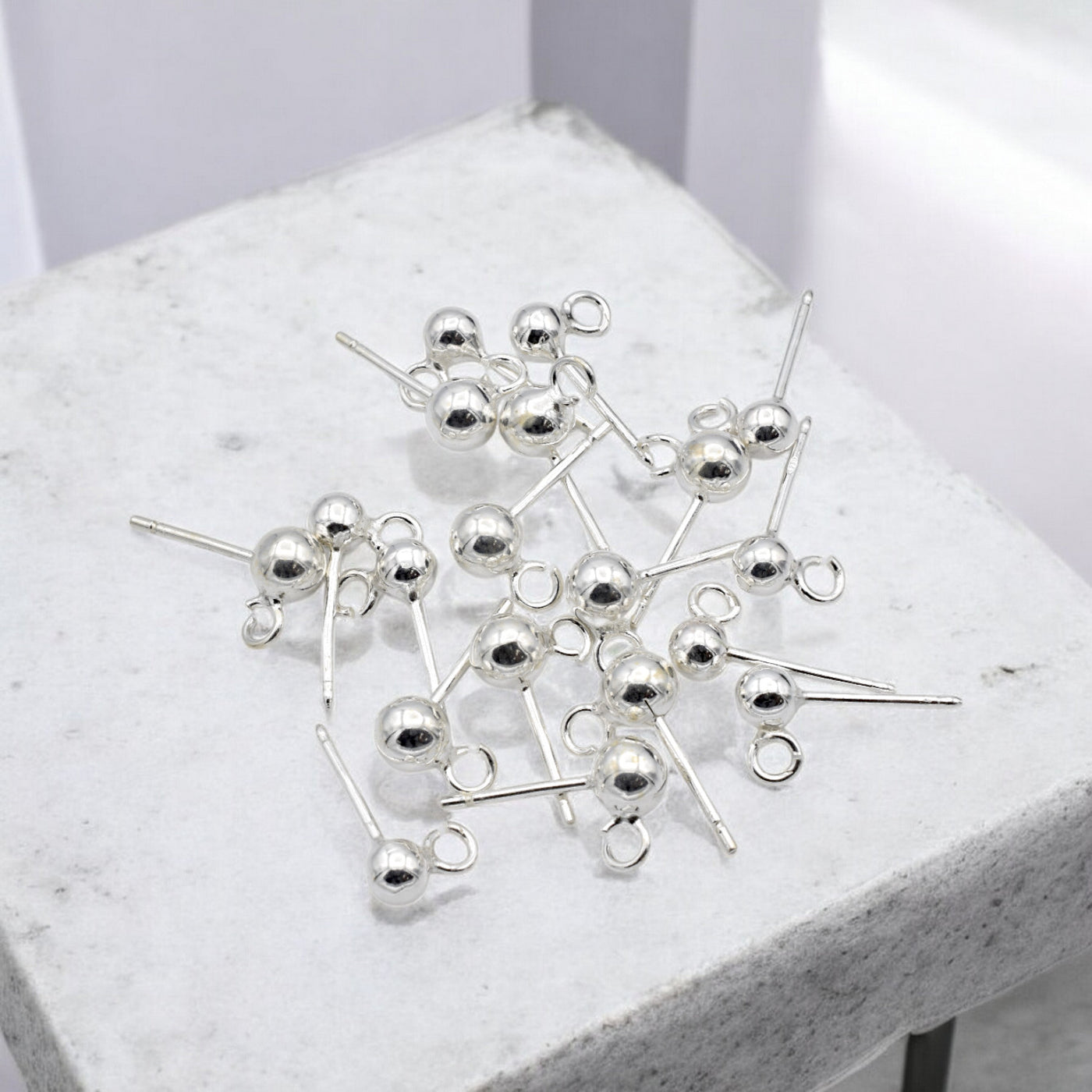 Sterling Silver 925 Ball Stud Earrings for Jewelry Making | Hypoallergenic Findings