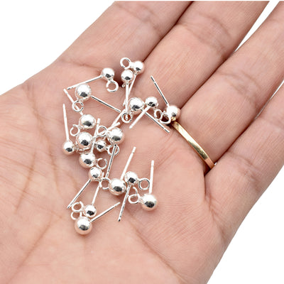 Sterling Silver 925 Ball Stud Earrings for Jewelry Making | Hypoallergenic Findings