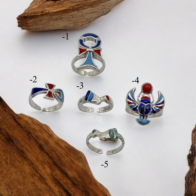 Sterling Silver Egyptian Rings - Adjustable Ankh, Nefertiti, Scarab