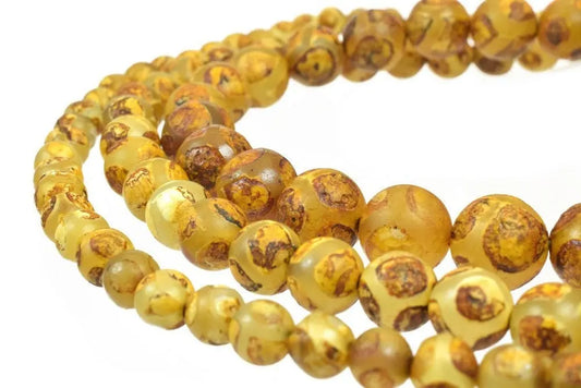 Tibetan DZI Agate Gemstone Brown Crystal Round Stone Beads 6mm-10mm - BeadsFindingDepot