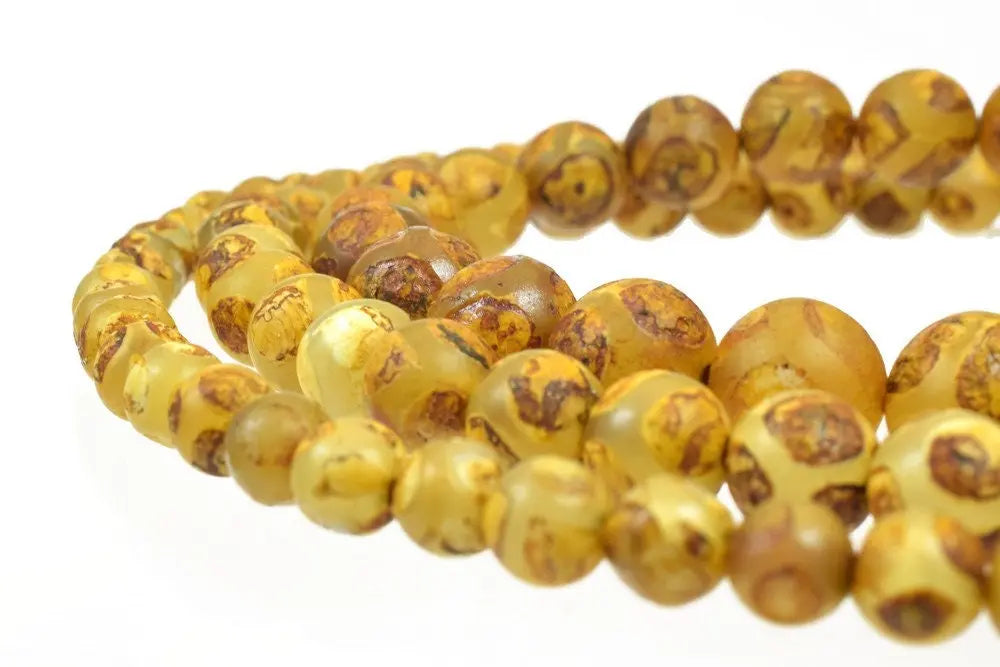 Tibetan DZI Agate Gemstone Brown Crystal Round Stone Beads 6mm-10mm - BeadsFindingDepot