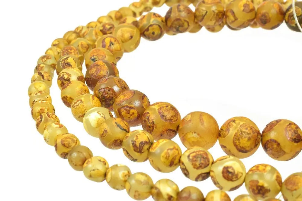 Tibetan DZI Agate Gemstone Brown Crystal Round Stone Beads 6mm-10mm - BeadsFindingDepot