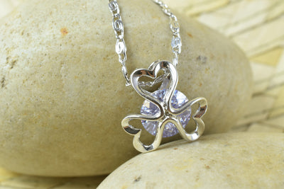 White Gold Filled Look, Heart Flower Charm Rhodium Pendant 15mm With CZ Cubic Zirconia