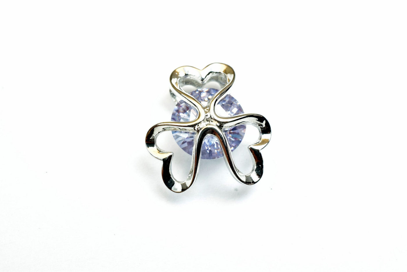 White Gold Filled Look, Heart Flower Charm Rhodium Pendant 15mm With CZ Cubic Zirconia