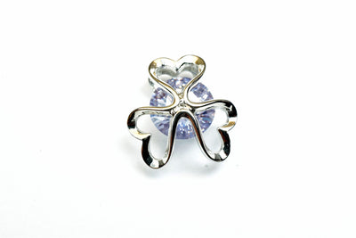 White Gold Filled Look, Heart Flower Charm Rhodium Pendant 15mm With CZ Cubic Zirconia