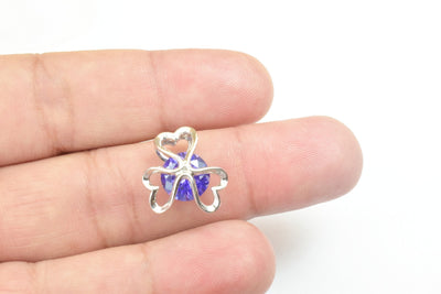 White Gold Filled Look, Heart Flower Charm Rhodium Pendant 15mm With CZ Cubic Zirconia