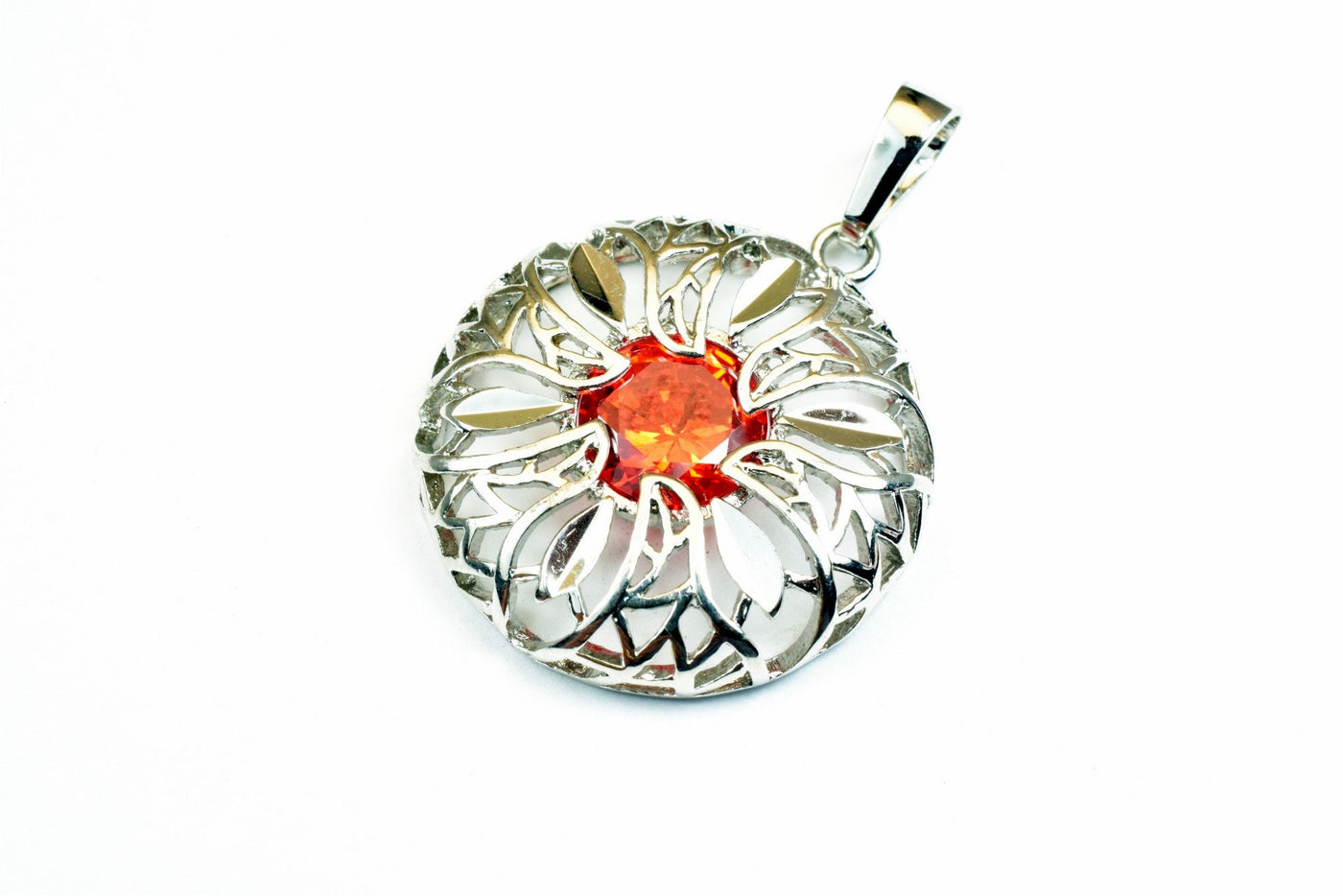 White Gold Filled Look, Circle Openwork Charm Rhodium Pendant Size 28x25mm CZ Cubic Zirconia
