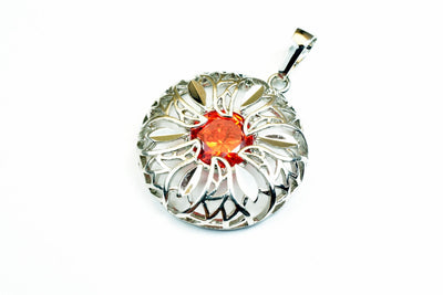 White Gold Filled Look, Circle Openwork Charm Rhodium Pendant Size 28x25mm CZ Cubic Zirconia