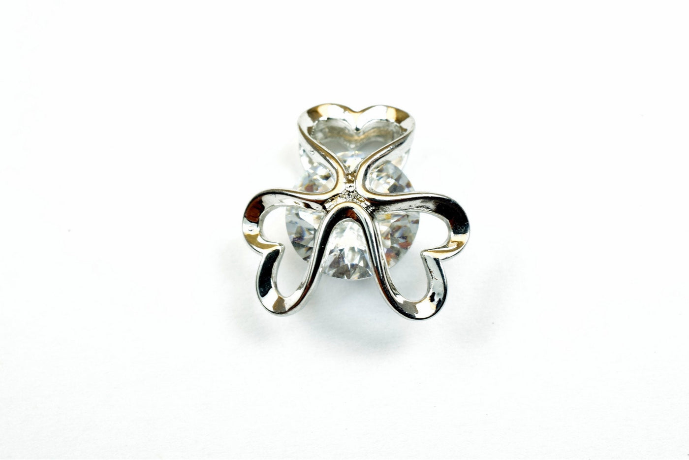 White Gold Filled Look, Heart Flower Charm Rhodium Pendant 15mm With CZ Cubic Zirconia