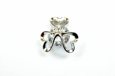 White Gold Filled Look, Heart Flower Charm Rhodium Pendant 15mm With CZ Cubic Zirconia