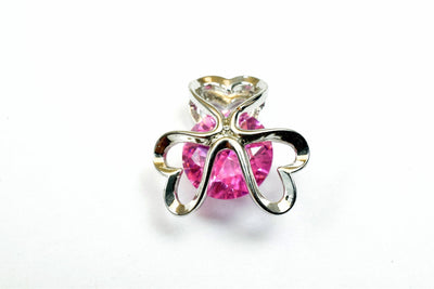 White Gold Filled Look, Heart Flower Charm Rhodium Pendant 15mm With CZ Cubic Zirconia