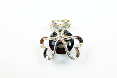 White Gold Filled Look, Heart Flower Charm Rhodium Pendant 15mm With CZ Cubic Zirconia