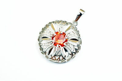 White Gold Filled Look, Circle Openwork Charm Rhodium Pendant Size 28x25mm CZ Cubic Zirconia