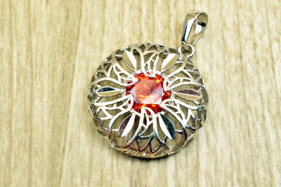 White Gold Filled Look, Circle Openwork Charm Rhodium Pendant Size 28x25mm CZ Cubic Zirconia