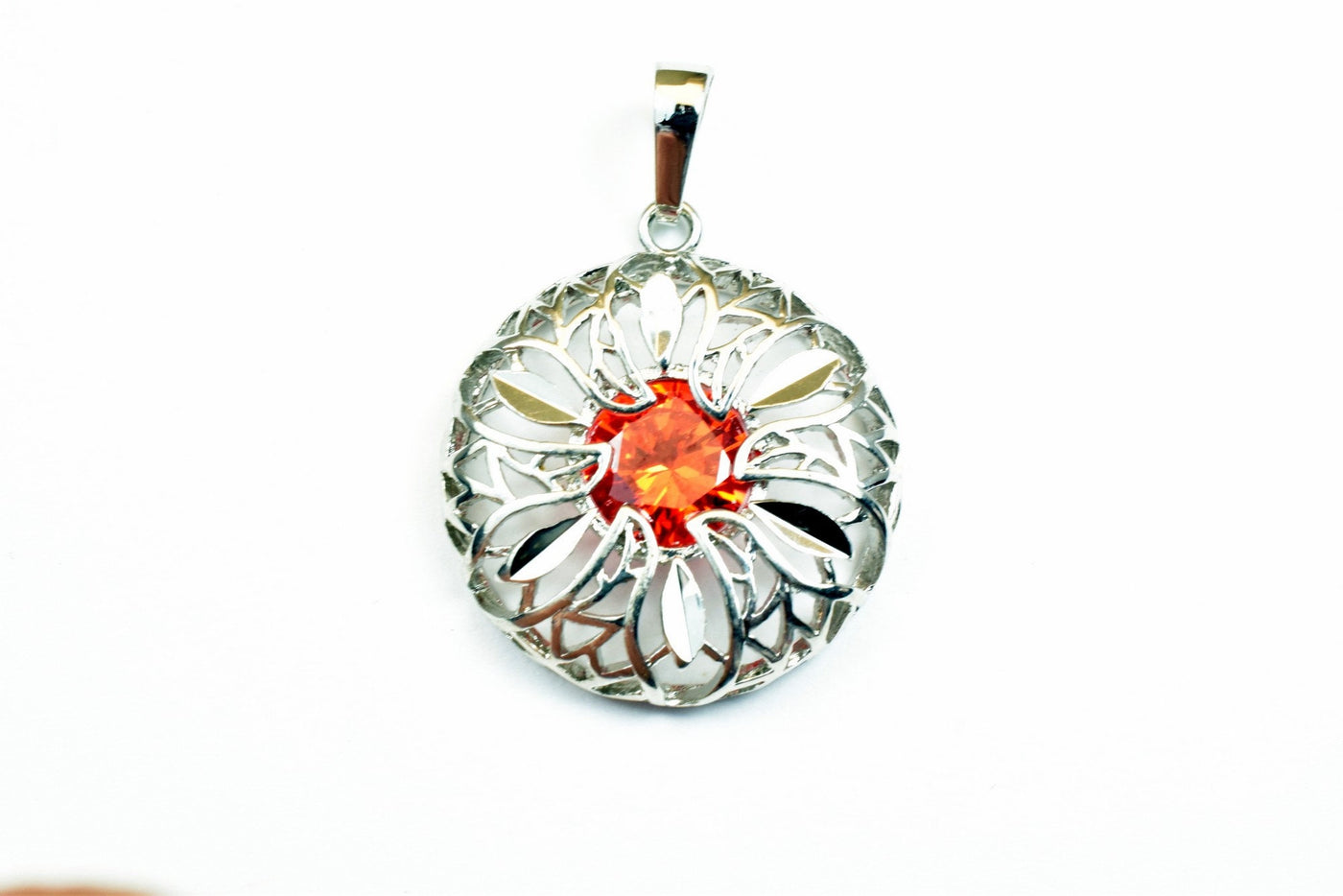 White Gold Filled Look, Circle Openwork Charm Rhodium Pendant Size 28x25mm CZ Cubic Zirconia