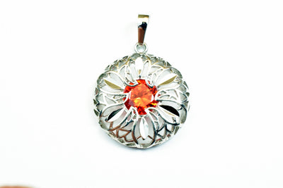 White Gold Filled Look, Circle Openwork Charm Rhodium Pendant Size 28x25mm CZ Cubic Zirconia