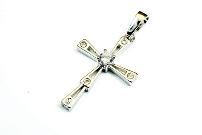 White Gold Filled Look, cross pendant clear cz cubic zirconia rhinestone rhodium plated charm size 30x19mm thickness 4mm