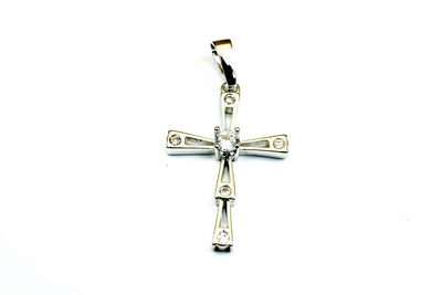 White Gold Filled Look, cross pendant clear cz cubic zirconia rhinestone rhodium plated charm size 30x19mm thickness 4mm