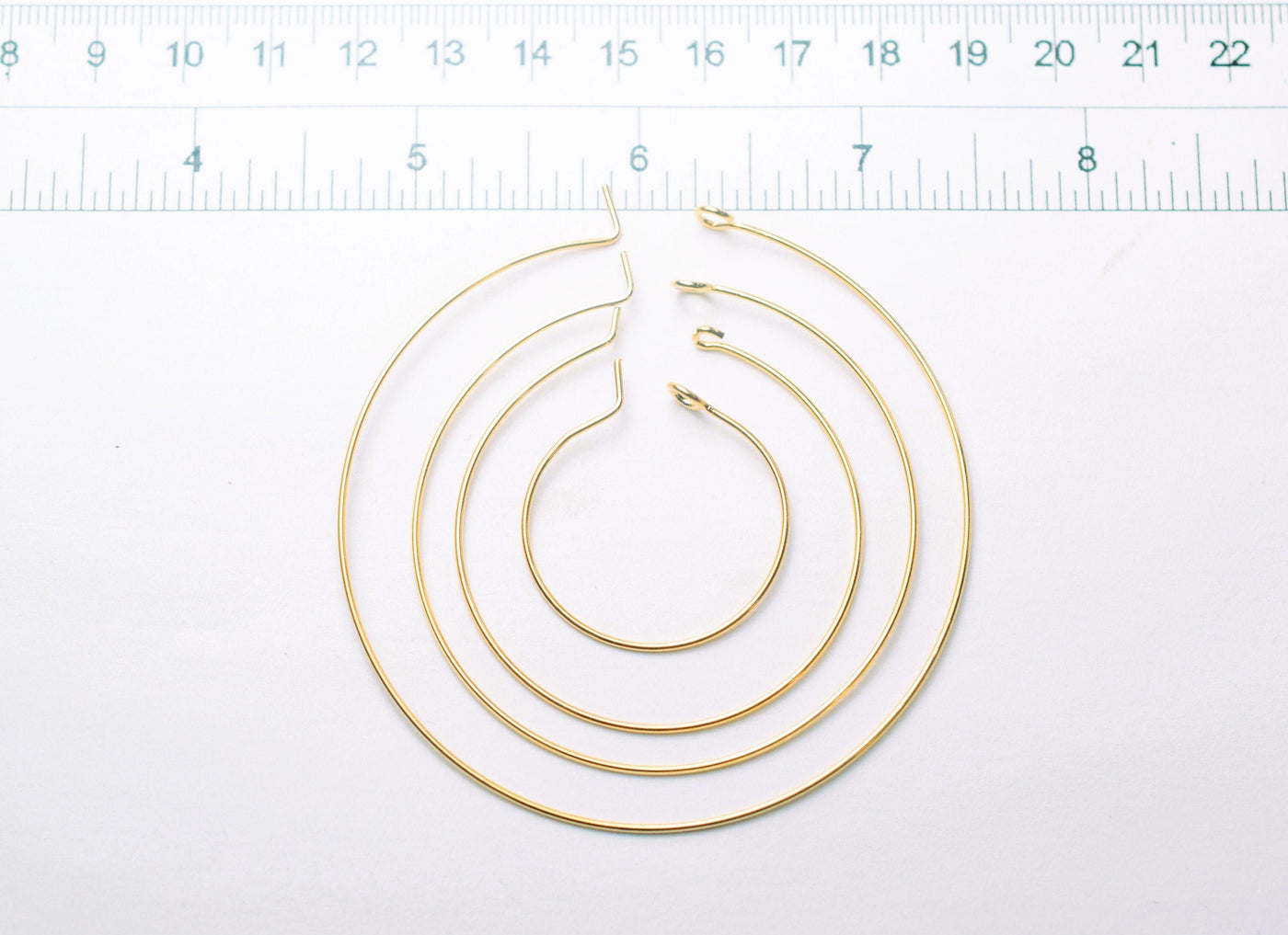 Wire Hoop hook Earring 18K Gold Filled Look, Size 20mm/30mm/40mm/50mm Thickness 0.8mm