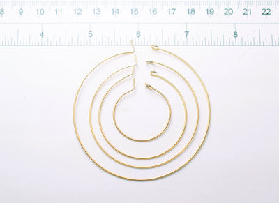 Wire Hoop hook Earring 18K Gold Filled Look, Size 20mm/30mm/40mm/50mm Thickness 0.8mm