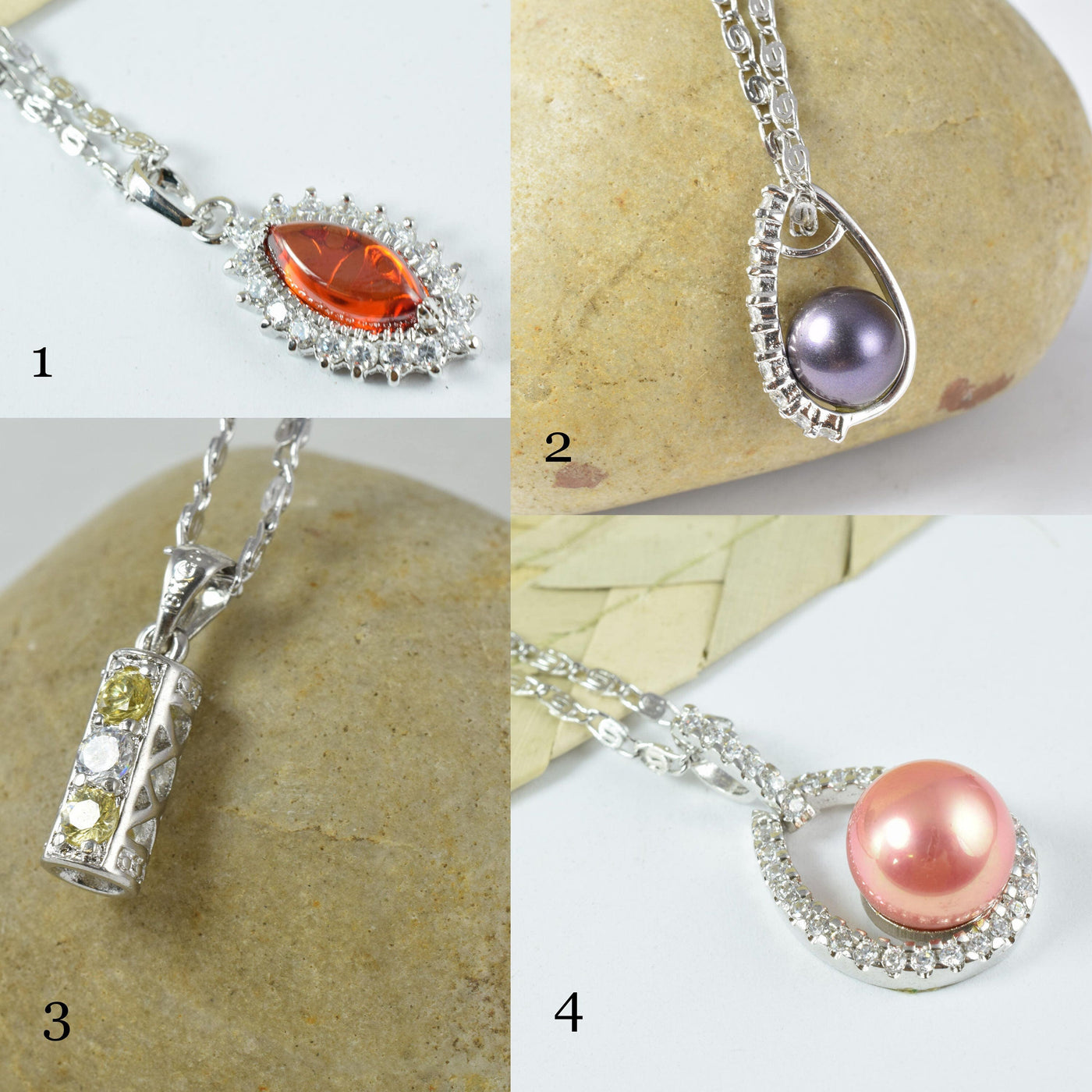 White Gold Filled Look, Rhodium Pendants With CZ Cubic Zirconia- RP24, RP43, RP58, RP59
