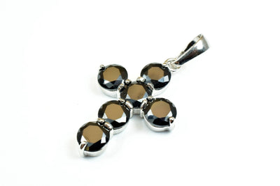 White gold filled Look, cross pendant with black cubic zircon (cz) rhinestone rhodium plated charm size 29x20mm