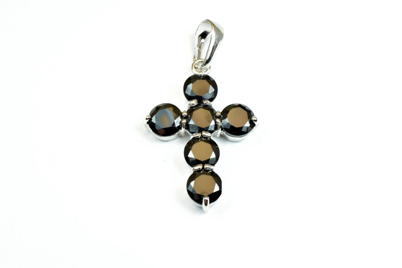 White gold filled Look, cross pendant with black cubic zircon (cz) rhinestone rhodium plated charm size 29x20mm