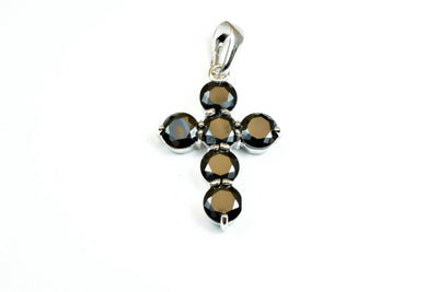 White gold filled Look, cross pendant with black cubic zircon (cz) rhinestone rhodium plated charm size 29x20mm
