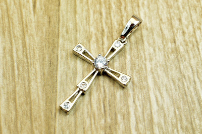 White Gold Filled Look, cross pendant clear cz cubic zirconia rhinestone rhodium plated charm size 30x19mm thickness 4mm