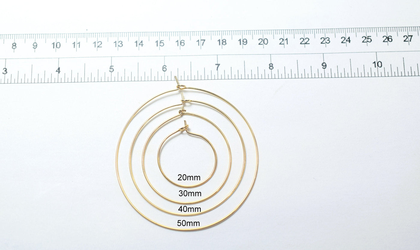 Wire Hoop hook Earring 18K Gold Filled Look, Size 20mm/30mm/40mm/50mm Thickness 0.8mm