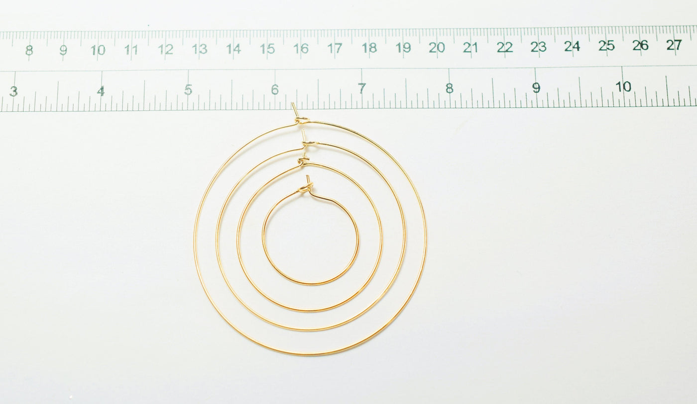Wire Hoop hook Earring 18K Gold Filled Look, Size 20mm/30mm/40mm/50mm Thickness 0.8mm