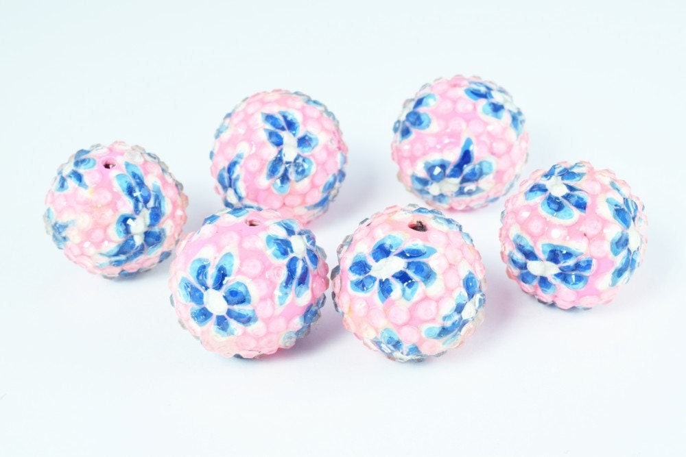 10 PCs 22mm  Pink Flower Textured Resin Wooden Round Beads, Wooden beads, Wholesale Bead, Basketball Wives Bead,Rhinestone Beads,Resin beads