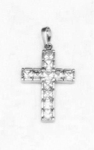 White Gold Filled Look, cross pendant with cubic zircon (cz) rhinestone rhodium plated charm size 26x17mm, thickness 2.5mm RP76