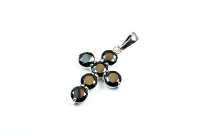 White gold filled Look, cross pendant with black cubic zircon (cz) rhinestone rhodium plated charm size 29x20mm