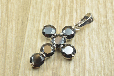 White gold filled Look, cross pendant with black cubic zircon (cz) rhinestone rhodium plated charm size 29x20mm