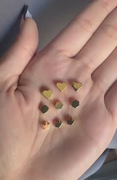 Gold Filled look Spacer beads Heart, Crown, Hexagon shape for jewelry making 14k