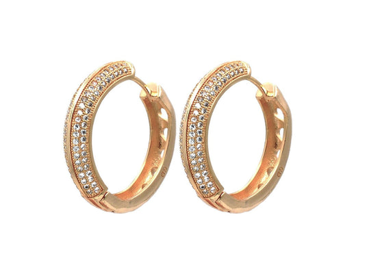 Gold hoop earrings with crystal embellishments.