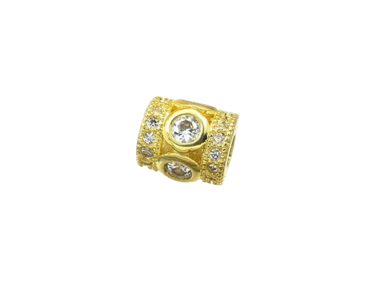 Gold-plated bead with clear crystal accents for jewelry making.