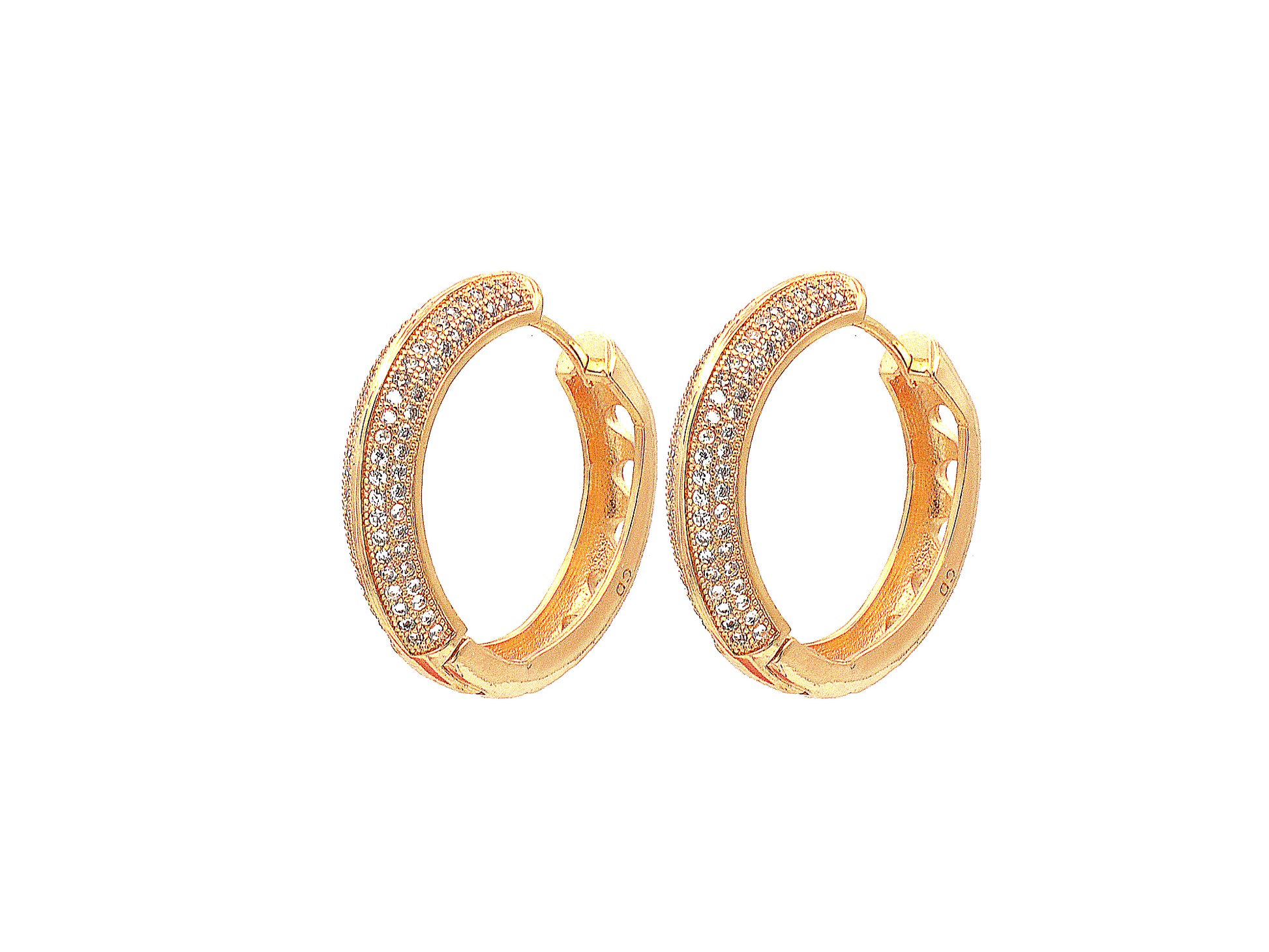 Hoop Earring 18K Gold Filled EP Earring Findings Clear Cubic Zirconia Gorgeous Ladies Girls Size 30mm For Jewelry Making #8O5 Double Side BeadsFindingDepot