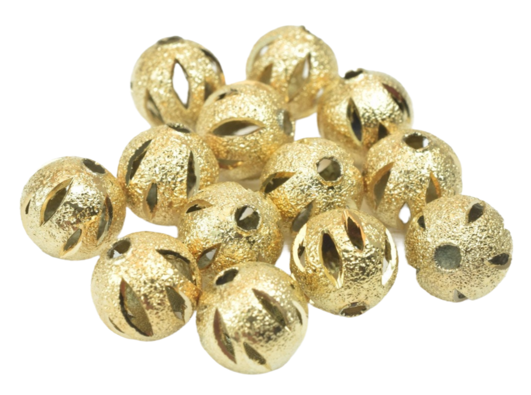 Gold textured hollow beads for jewelry making.