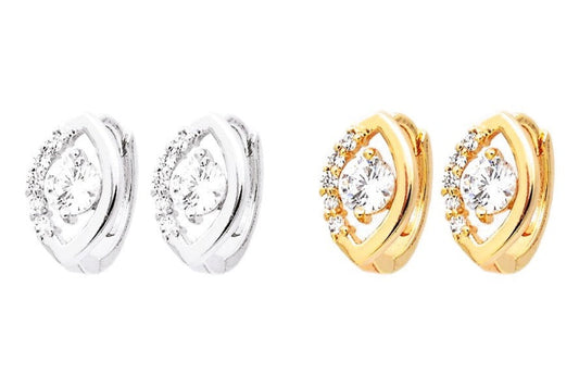 Gold and silver diamond stud earrings set.