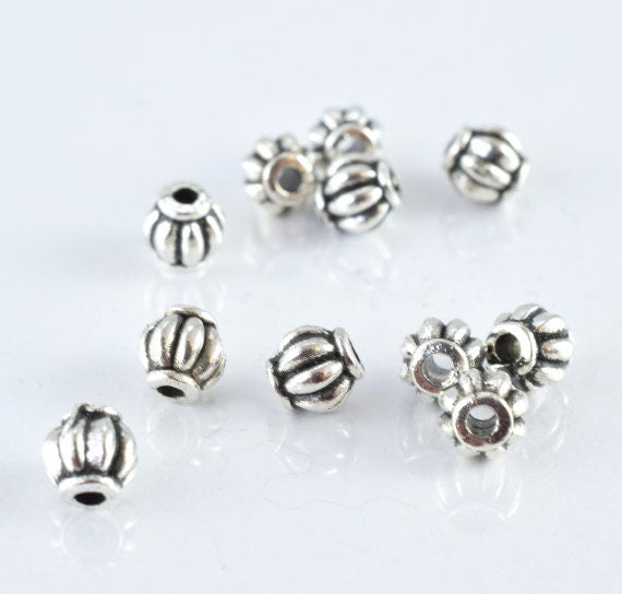 4mm Antique Silver Textured Ridge Round Ball Beads, Sold by 1 pack of 50pcs, 1mm hole opening, 14grams/pk