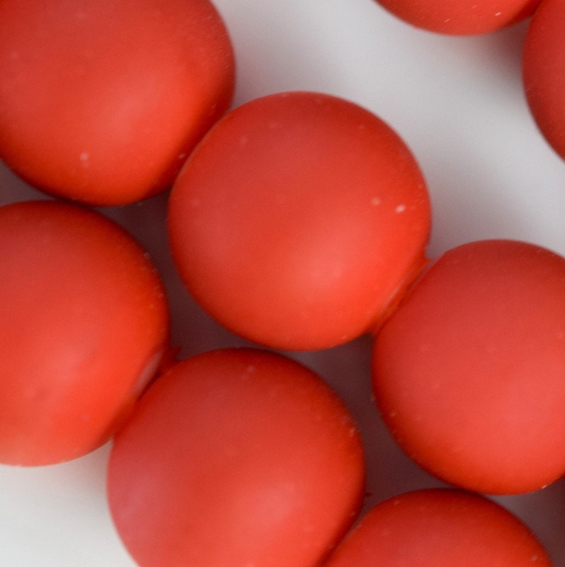 Glass Beads Matte Neon Red Rubber Over Glass Size 10mm Round For Jewelry Making # 789222045364