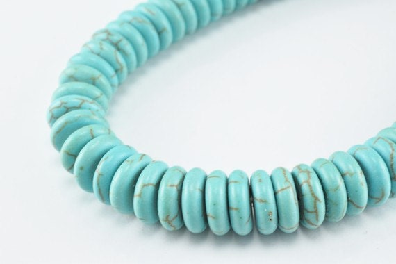 Donut Flat Turquoise Howlite Gemstone Roundelle Beads 8mm/10mm/12mm Natural Stones Beads healing stone chakra stones for Jewelry Making