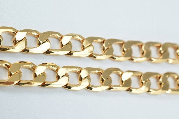 Cuban Gold Plated Flat Chain 18 KGF /14 KGF 3.8mm/4.40mm/5mm/6mm/6.5mm and 8mm Sold by Foot Cuban Link Chain