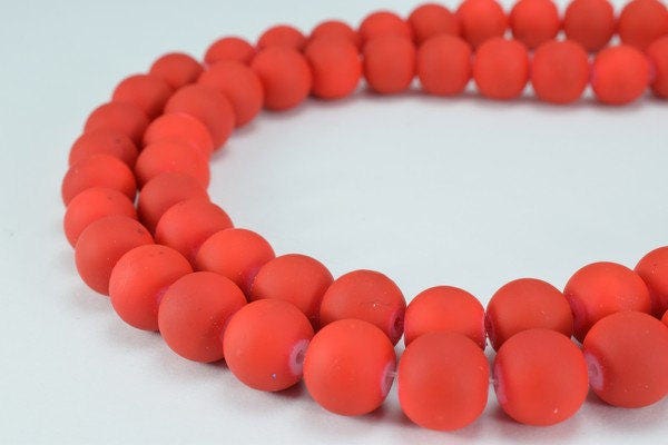 Glass Beads Matte Neon Red Rubber Over Glass Size 10mm Round For Jewelry Making # 789222045364