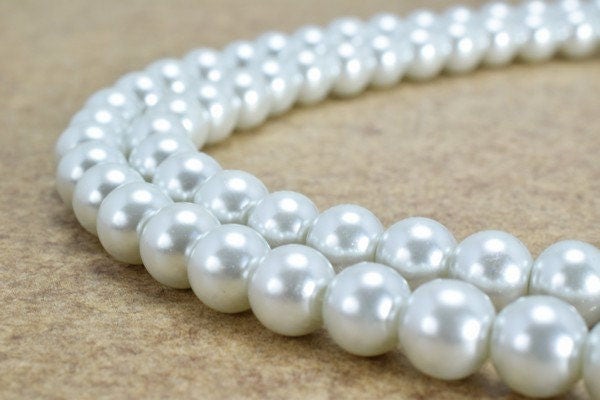 White Glass Pearl Beads Size 8mm Shine Round Ball Beads for Jewelry Making Item#789222045579