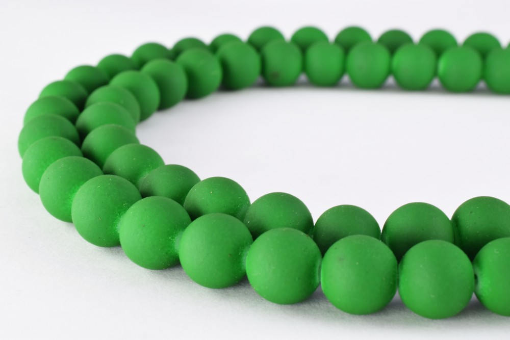 Glass Beads Matte Green Rubber Over Glass Size 8mm/10mm Round For Jewelry Making Item#789222046064